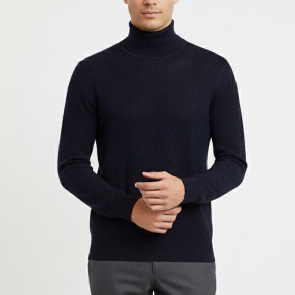 Patrick Assaraf 100% Merino Wool Turtleneck Sweater Navy Textured Knit Small - Picture 1 of 12